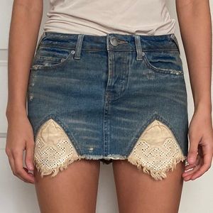 NWOT Free People embroidered denim skirt